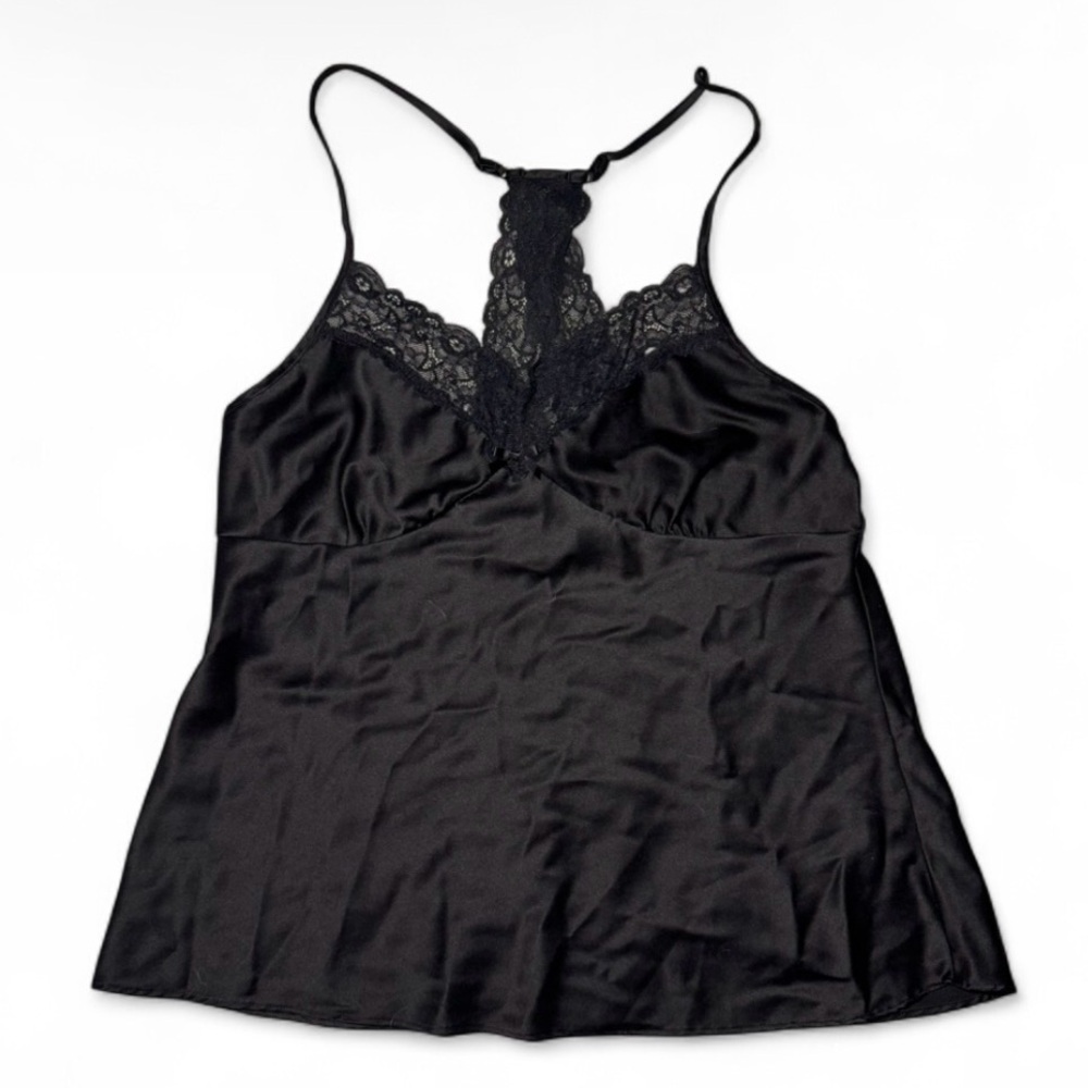 Y2K black lace satin going out tank top with bow 🤍